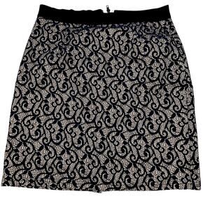 SOLITAIRE Large Navy‎ Blue Lace Overlay Tan Lined knee length skirt Ravi Khosla